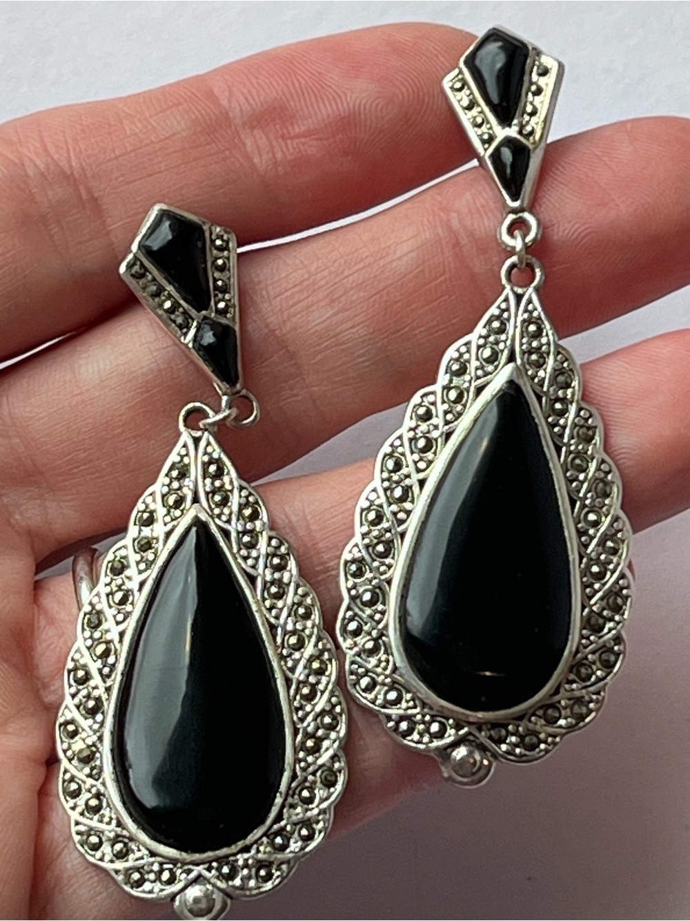 Beautiful 925 Sterling Silver Dangle Earrings Vintage Art Deco